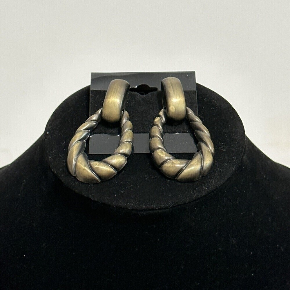 Door Knocker Pierced Earrings Dangle Mixed Metal Bronze Tone Round Rope 2.25"